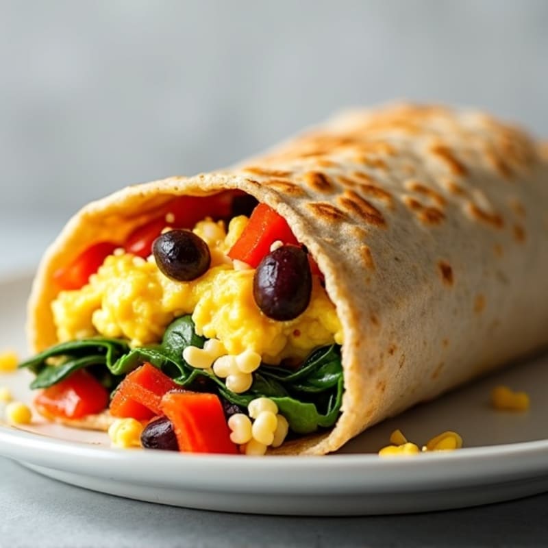 Satisfying Scrambled Egg and Black Bean Burrito with Sautéed Veggies