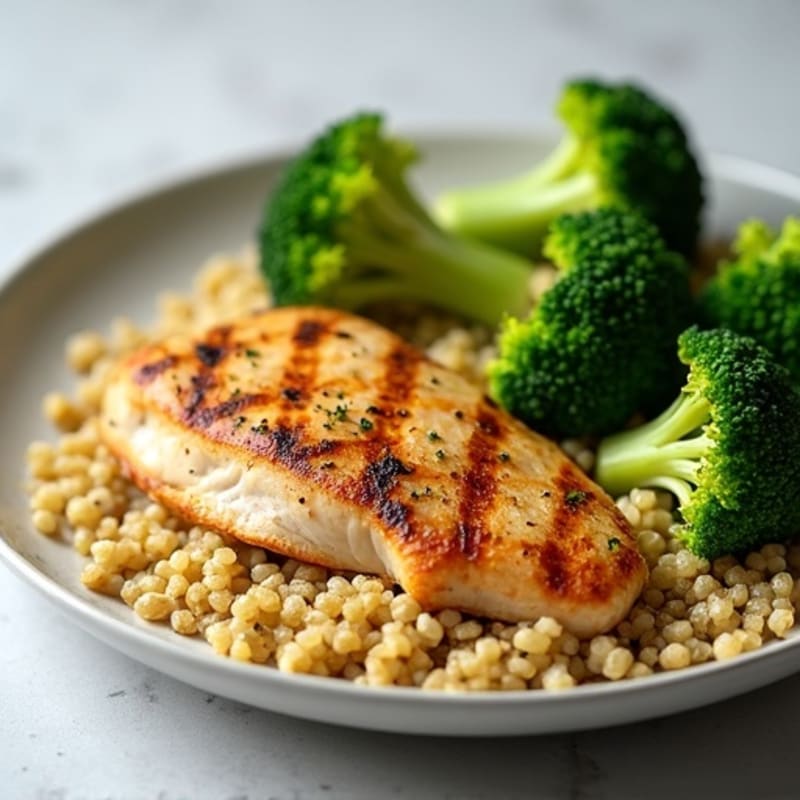 Grilled Chicken Breast with Quinoa and Steamed Broccoli