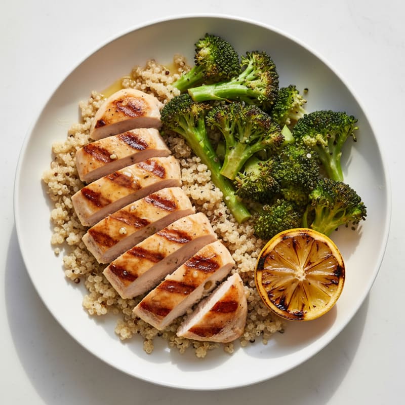 Grilled Chicken Breast with Quinoa and Roasted Broccoli