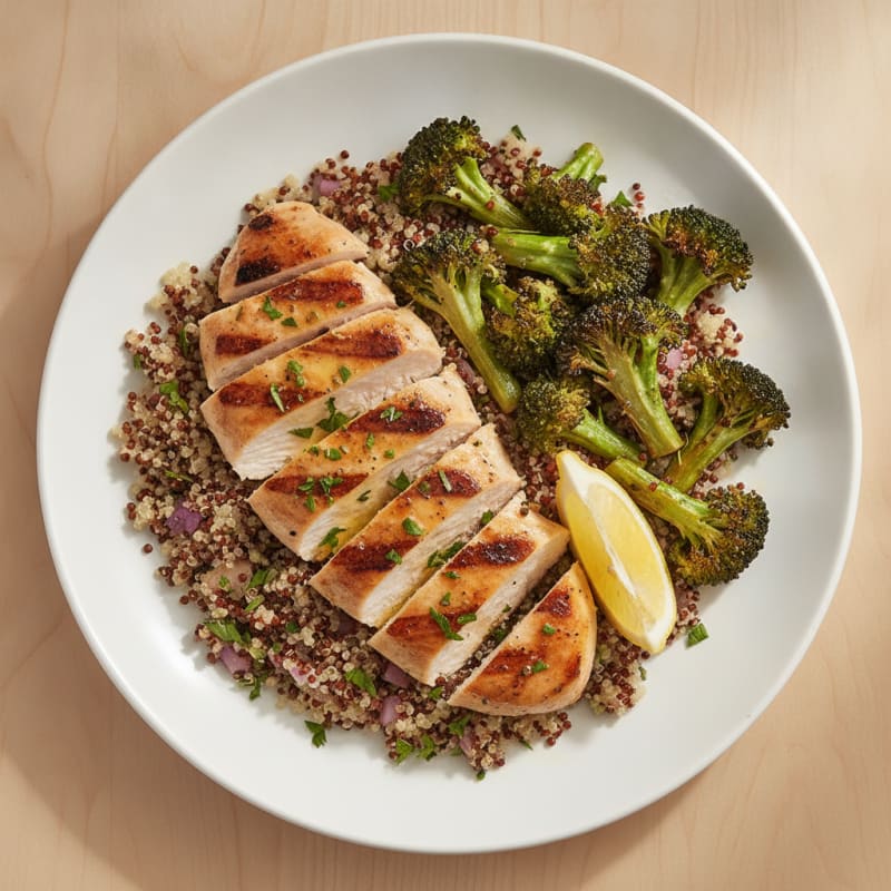 Grilled Chicken Breast with Quinoa and Roasted Broccoli