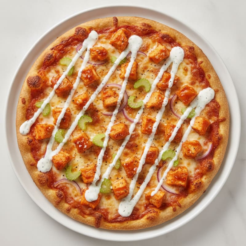 Buffalo Chicken Pizza with Ranch Drizzle