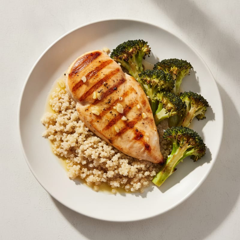 Grilled Chicken Breast with Quinoa and Roasted Broccoli