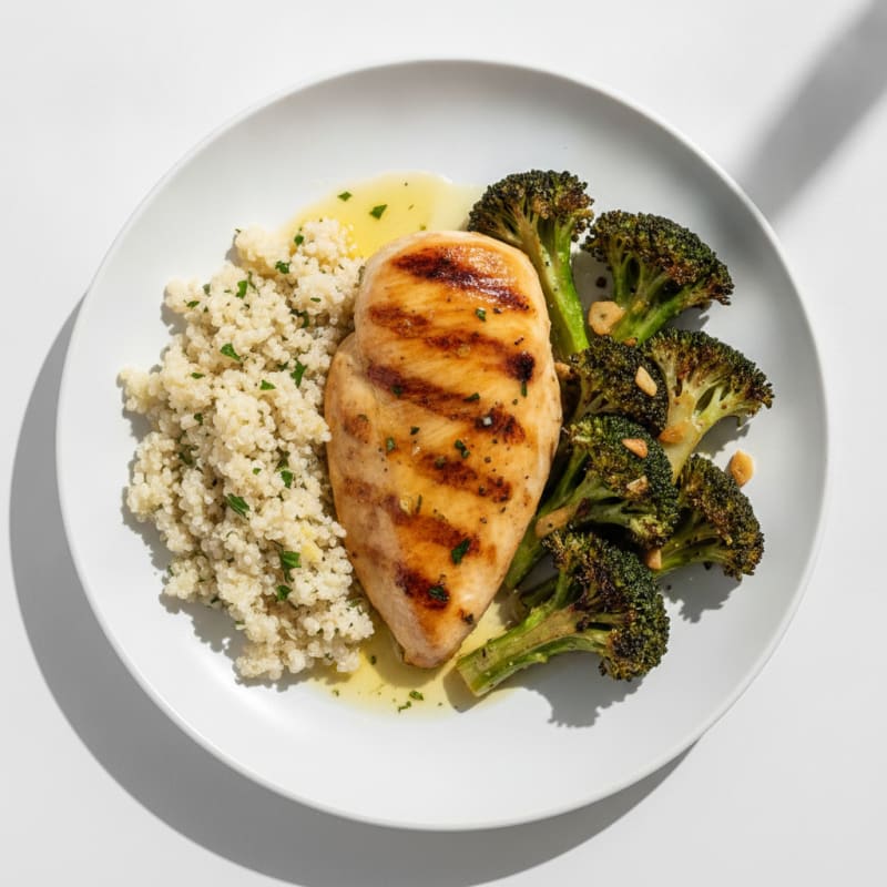 Grilled Chicken Breast with Quinoa and Roasted Broccoli