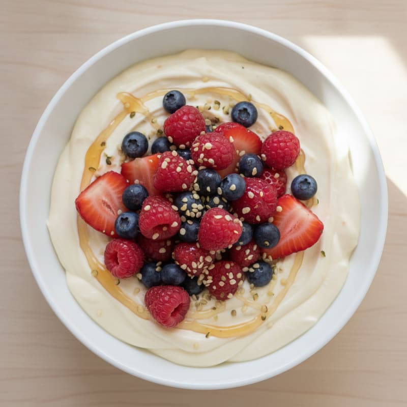Silky Vanilla Protein Yogurt with Mixed Berries