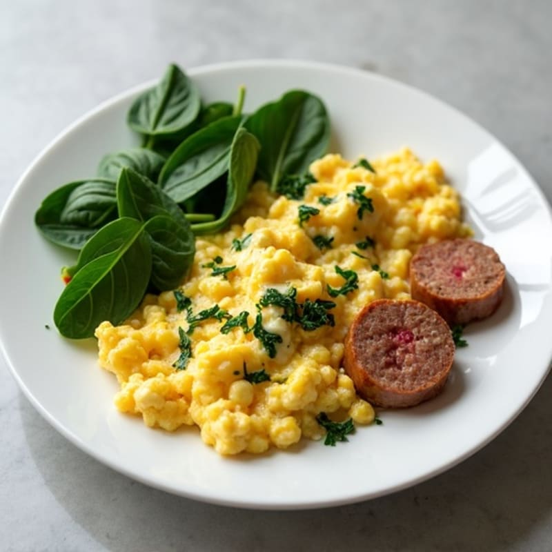 Egg White Scramble with Turkey Sausage and Spinach