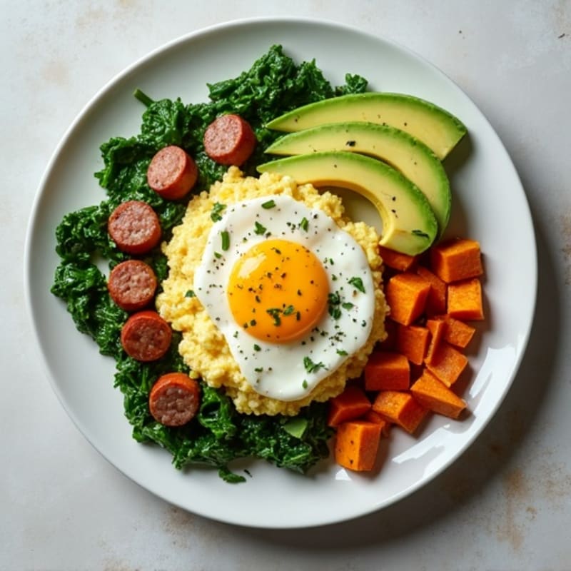 Egg White and Turkey Sausage Scramble with Spinach