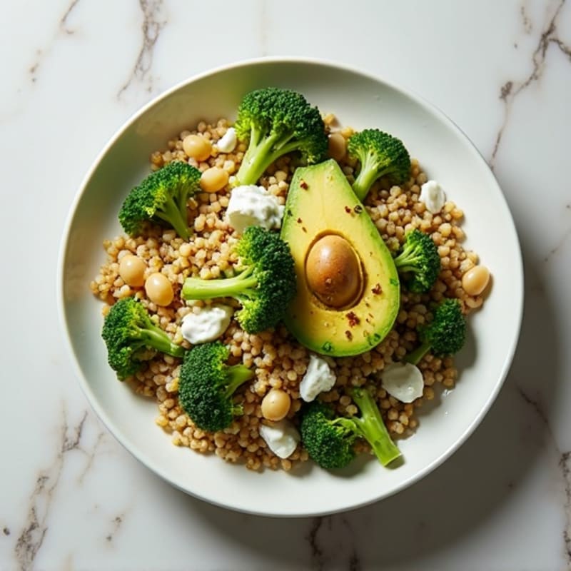 Lentil and Quinoa Salad with Roasted Broccoli and Avocado