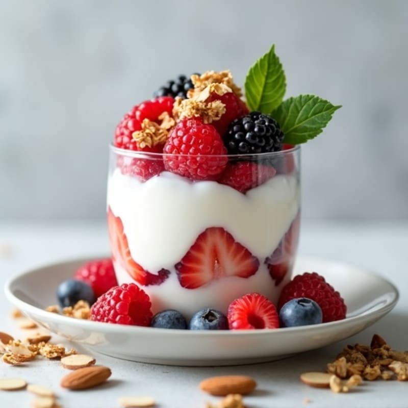 Creamy Greek Yogurt Parfait with Mixed Berries and Almonds