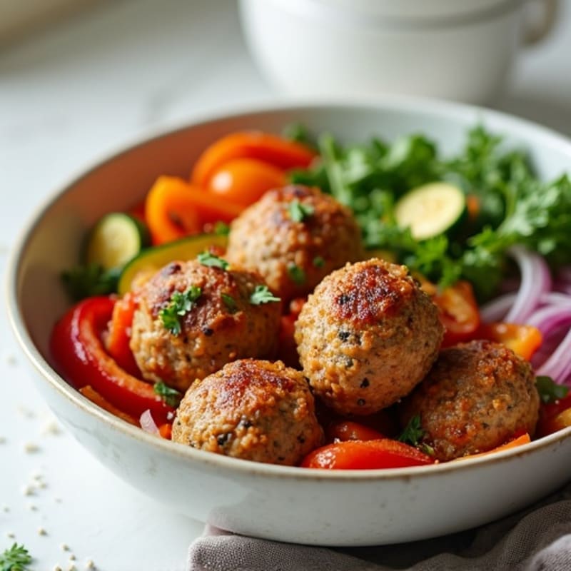 Tender Herb Ground Turkey Meatballs with Roasted Vegetables