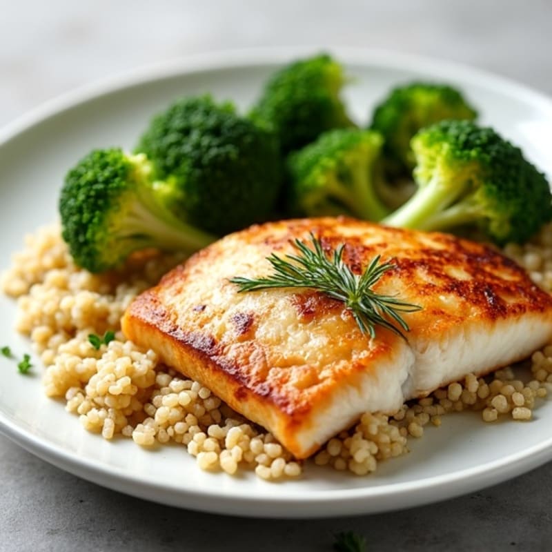 Seared Tilapia with Steamed Broccoli and Quinoa