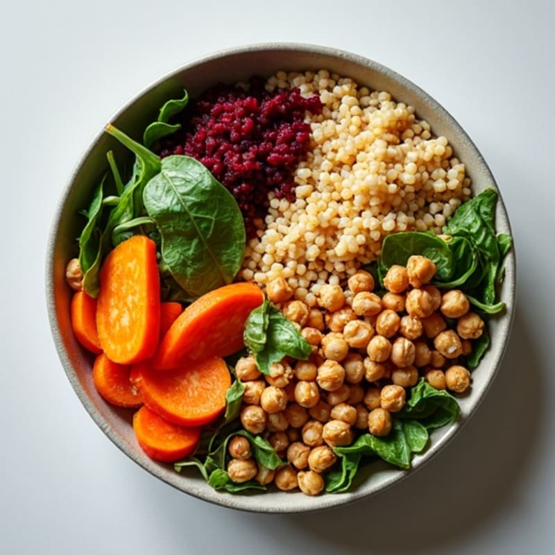 Creamy Tahini Lentil and Quinoa Bowl with Roasted Root Vegetables