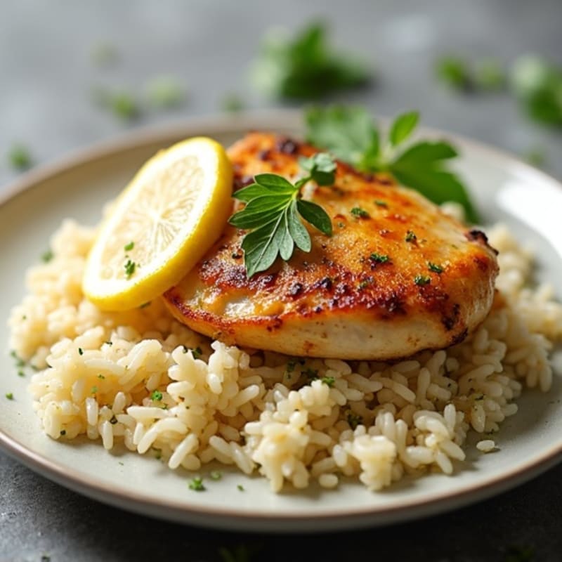 Pan-Seared Lemon Herb Chicken with Fluffy Rice Pilaf