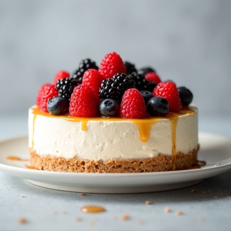 Greek Yogurt Protein Cheesecake with Mixed Berries