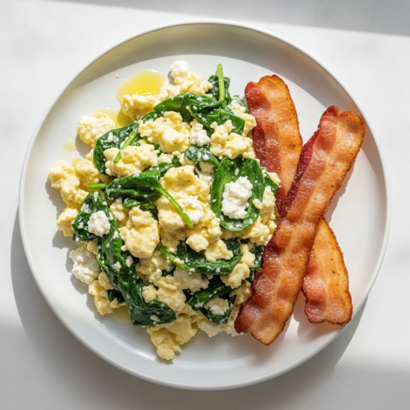 Cottage Cheese Scramble with Spinach and Turkey Bacon