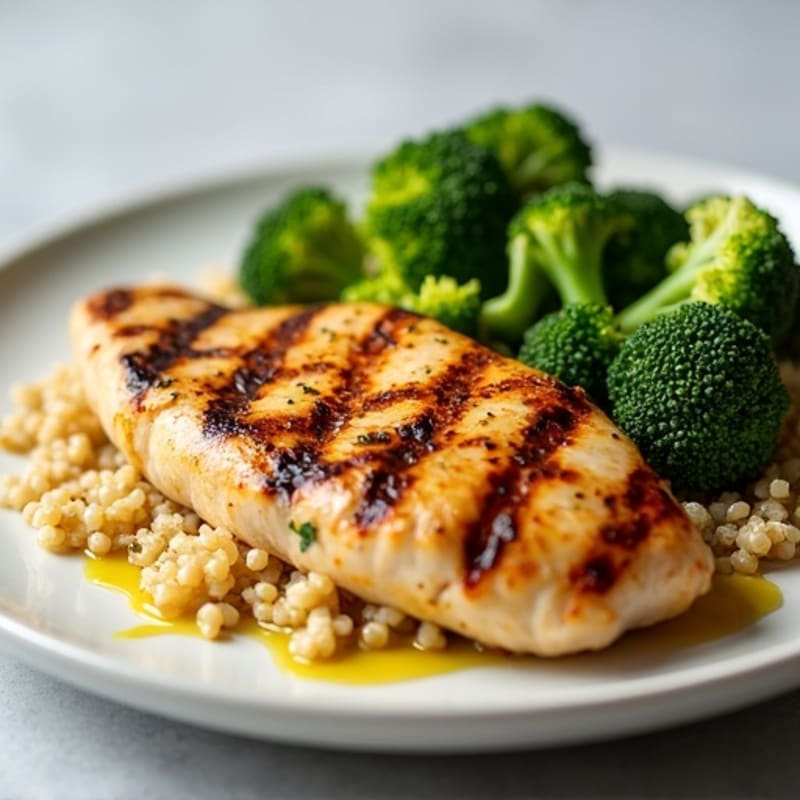 Grilled Chicken Breast with Quinoa and Steamed Broccoli