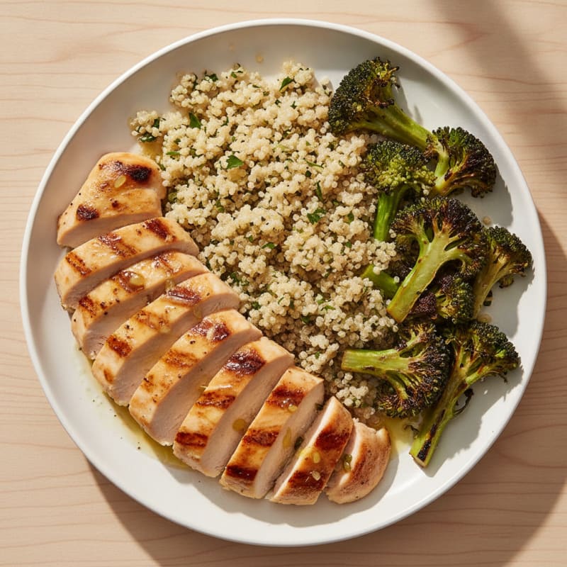 Grilled Chicken Breast with Quinoa and Roasted Broccoli