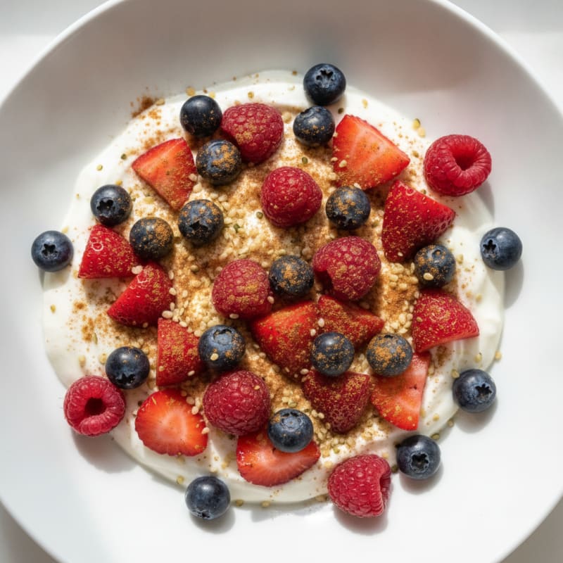 Silky Greek Yogurt Bowl with Hemp Seeds and Mixed Berries