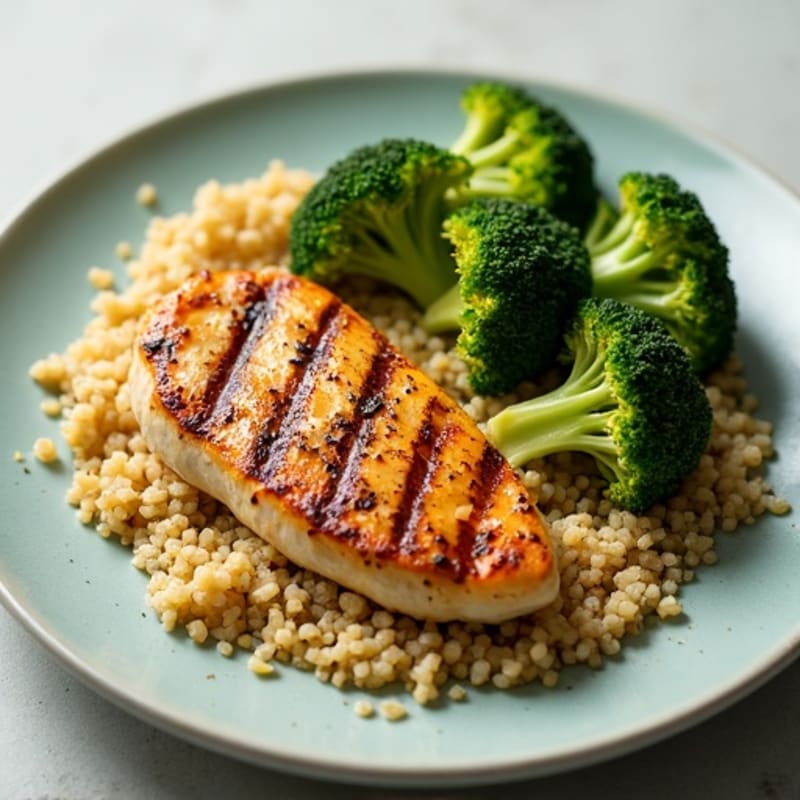 Grilled Chicken Breast with Steamed Broccoli and Quinoa