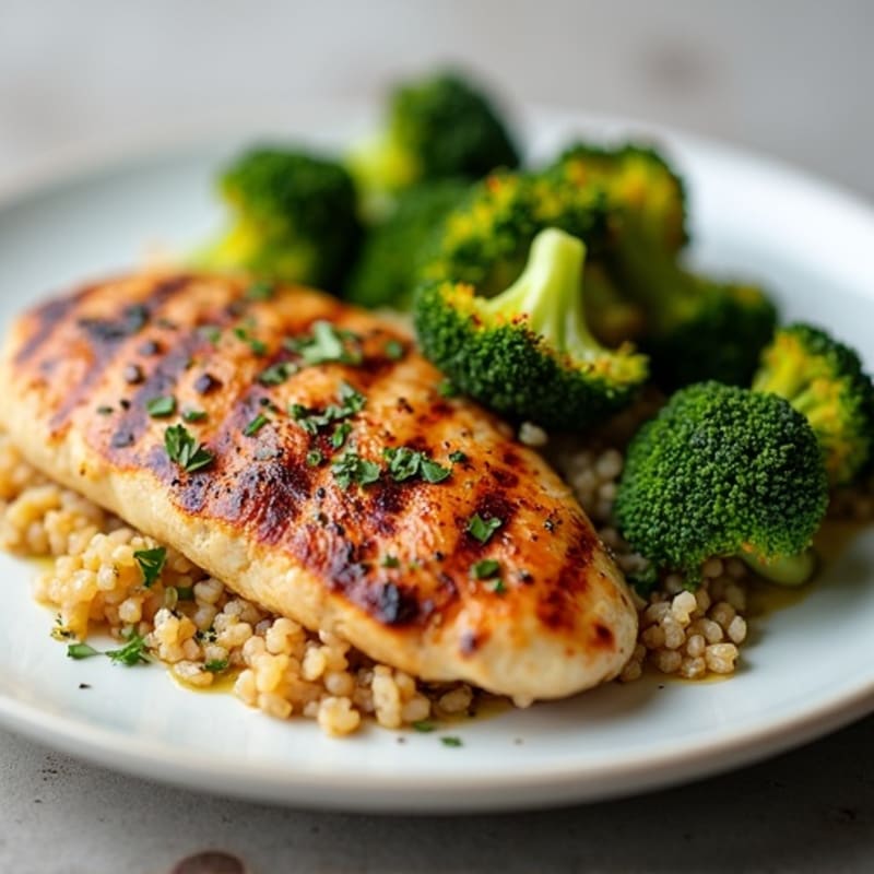 Grilled Chicken Breast with Quinoa and Roasted Broccoli
