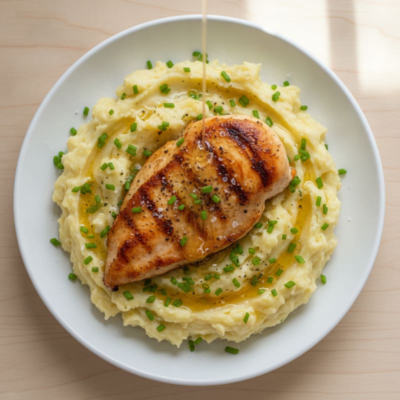 Buttery Garlic Mashed Potatoes with Pan-Seared Chicken