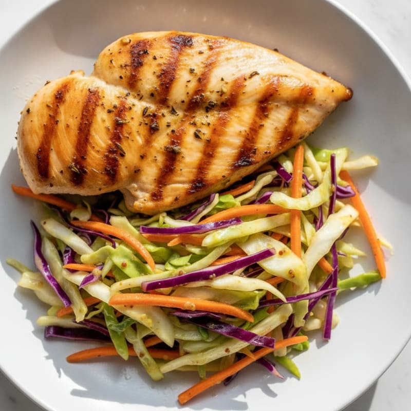 Grilled Chicken Breast with Crunchy Cabbage Slaw