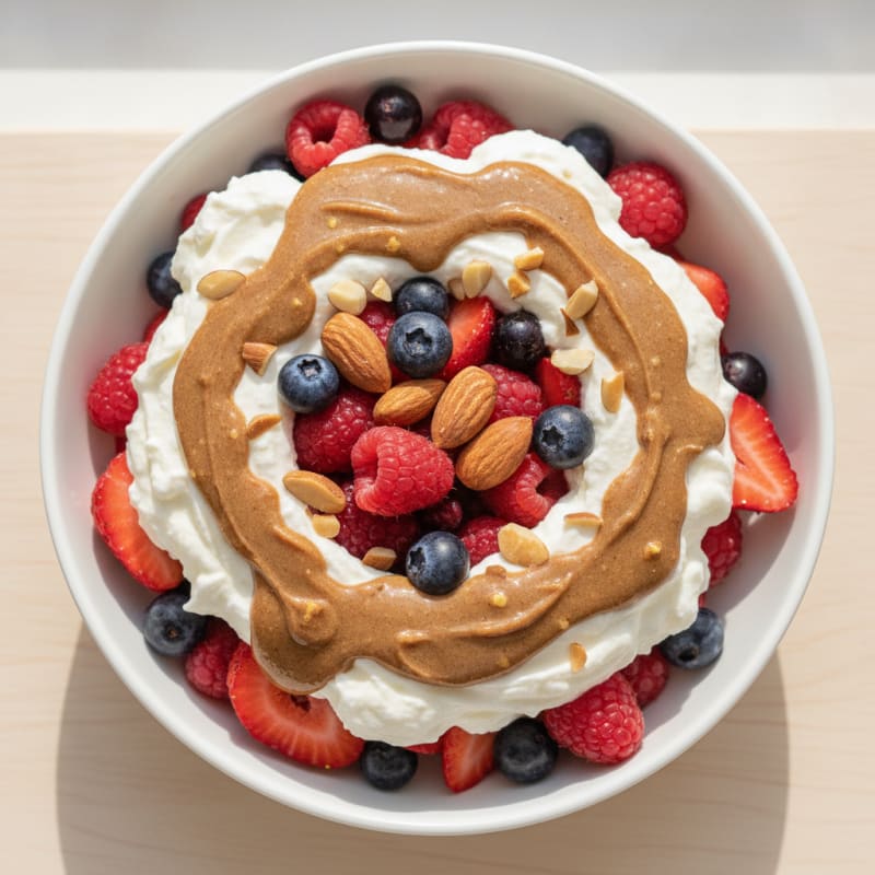 Greek Yogurt Protein Parfait with Mixed Berries and Almond Butter