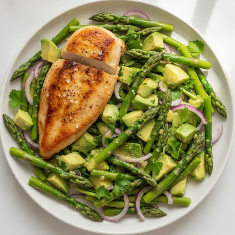 Pan-Seared Chicken with Asparagus Avocado Salad