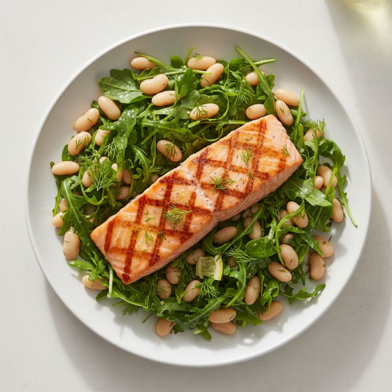 Grilled Salmon with White Bean and Arugula Salad