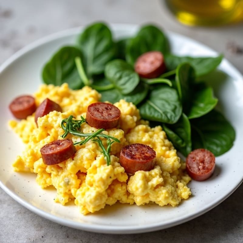 Egg White Scramble with Turkey Sausage and Spinach