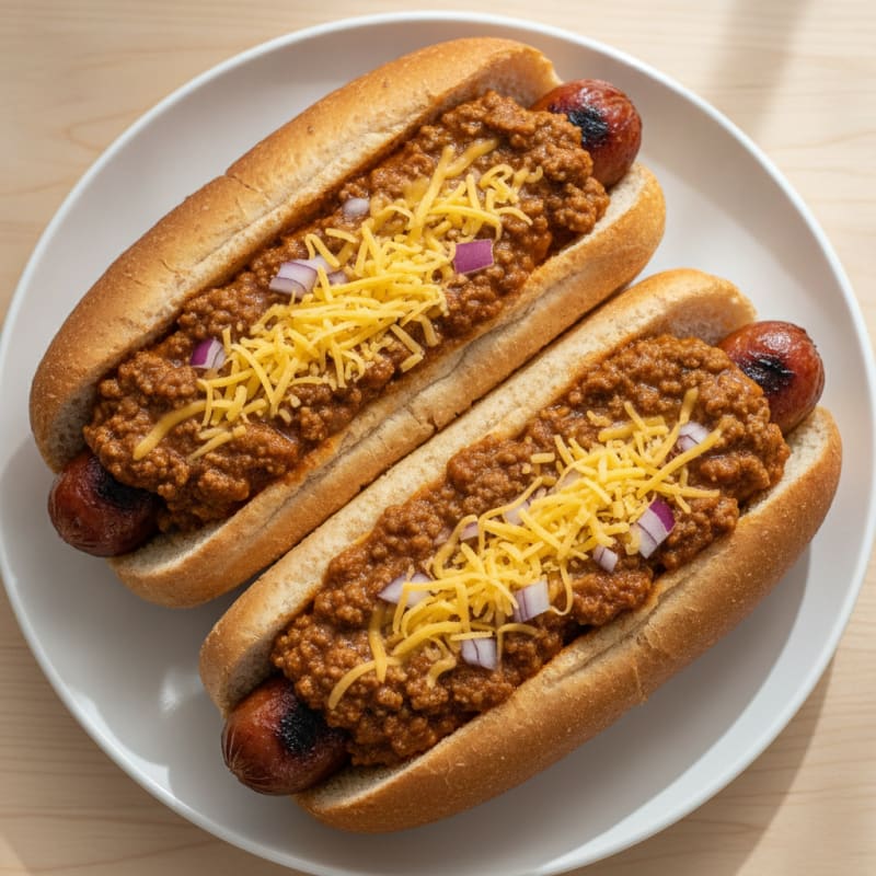 Chili Cheese Beef Hot Dogs