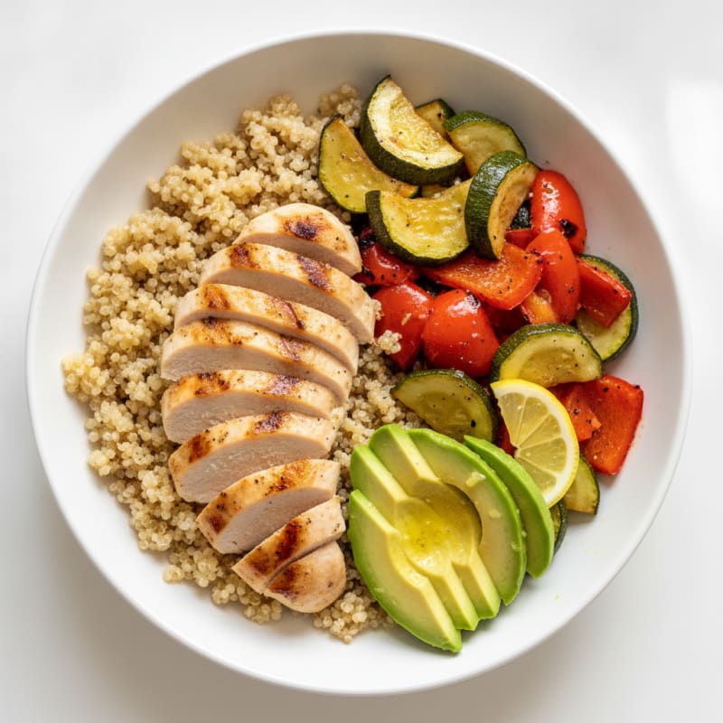 Grilled Chicken and Quinoa Bowl with Roasted Vegetables