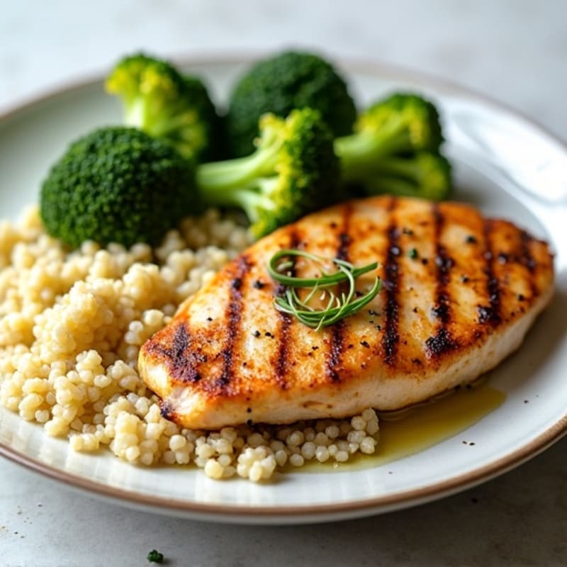 Grilled Chicken Breast with Quinoa and Roasted Broccoli