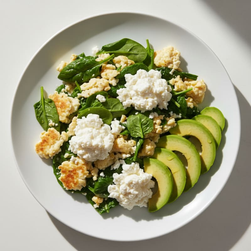 Egg White and Spinach Scramble with Cottage Cheese
