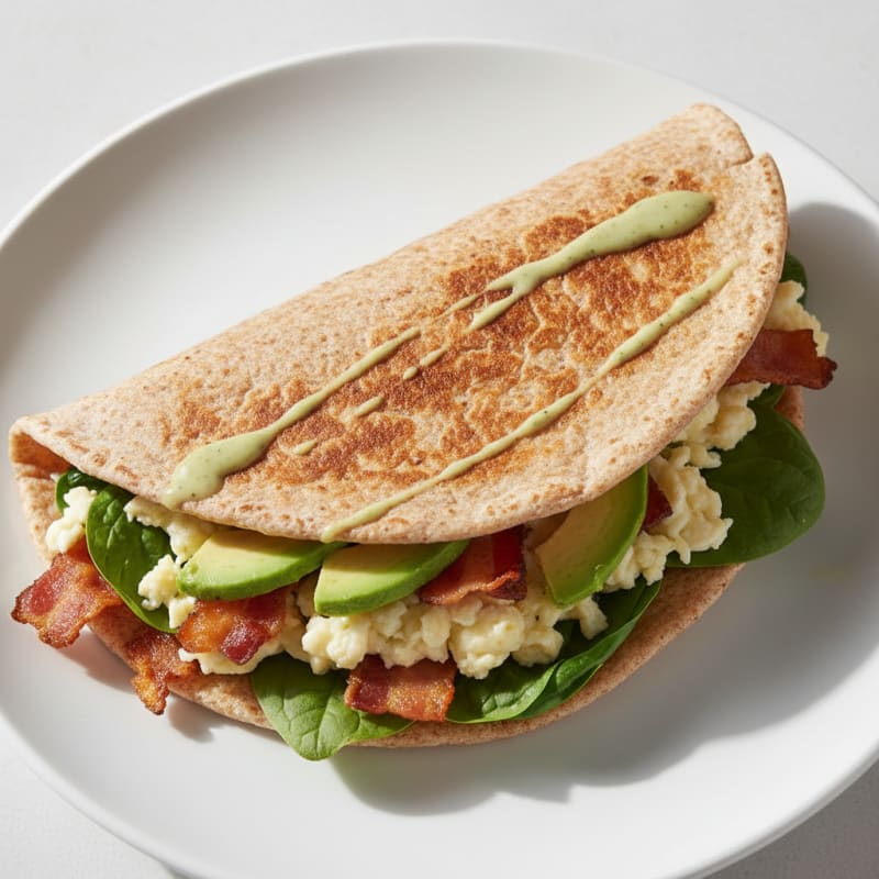 Crispy Turkey Bacon and Egg White Breakfast Wrap with Spinach