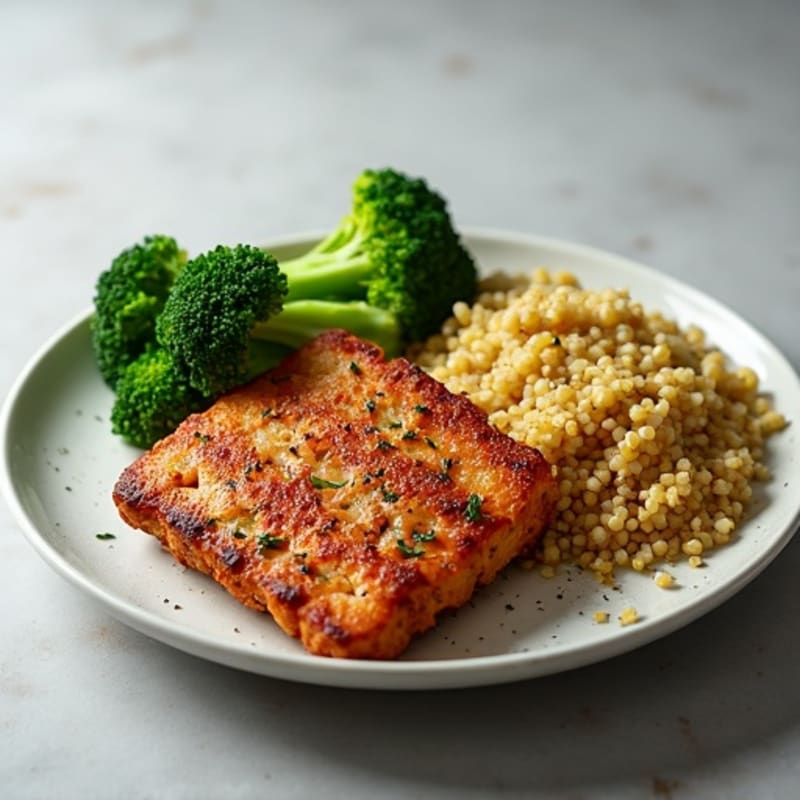 Seared Seitan with Broccoli and Quinoa Pilaf