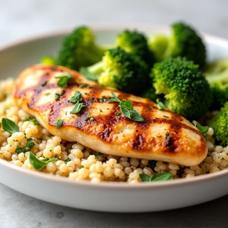 Grilled Chicken Breast with Quinoa and Roasted Broccoli