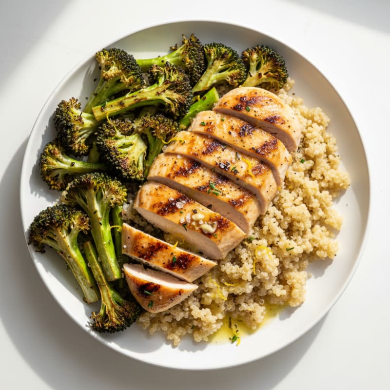 Grilled Chicken Breast with Quinoa and Roasted Broccoli