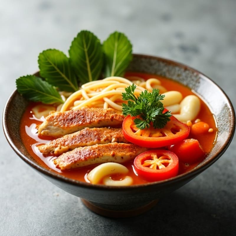 Spicy Sriracha Chicken Ramen with Fresh Vegetables
