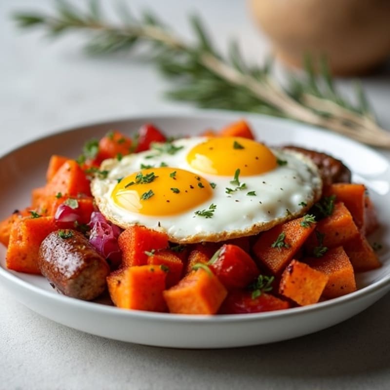 Herb-Roasted Sweet Potato Hash with Jammy Eggs