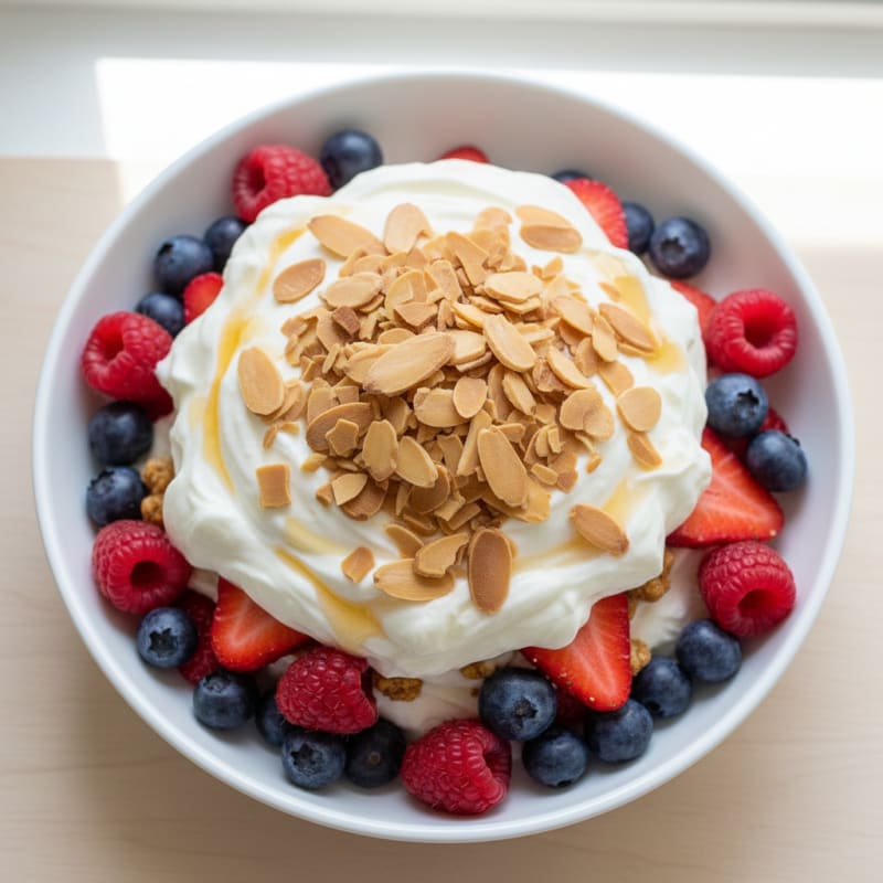 Greek Yogurt Protein Parfait with Mixed Berries and Almonds