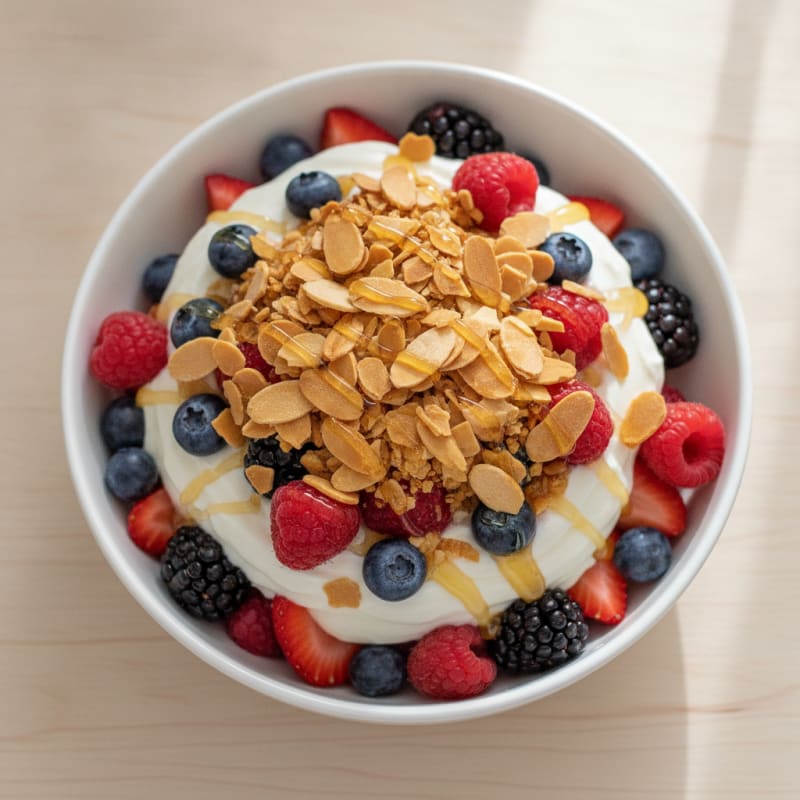 Creamy Greek Yogurt Parfait with Mixed Berries and Almond Crunch
