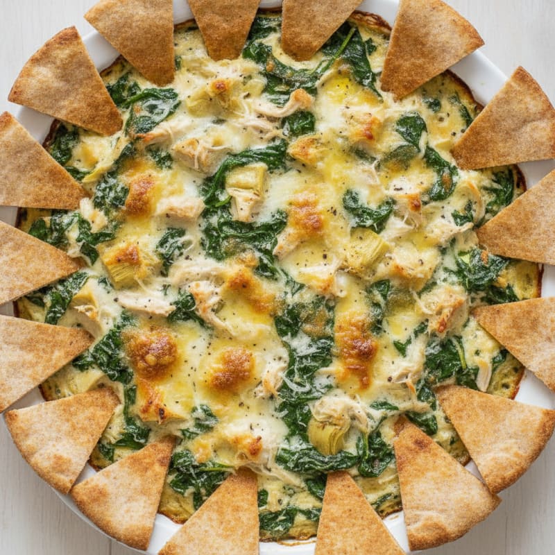 Baked Spinach Artichoke Dip with Toasted Pita
