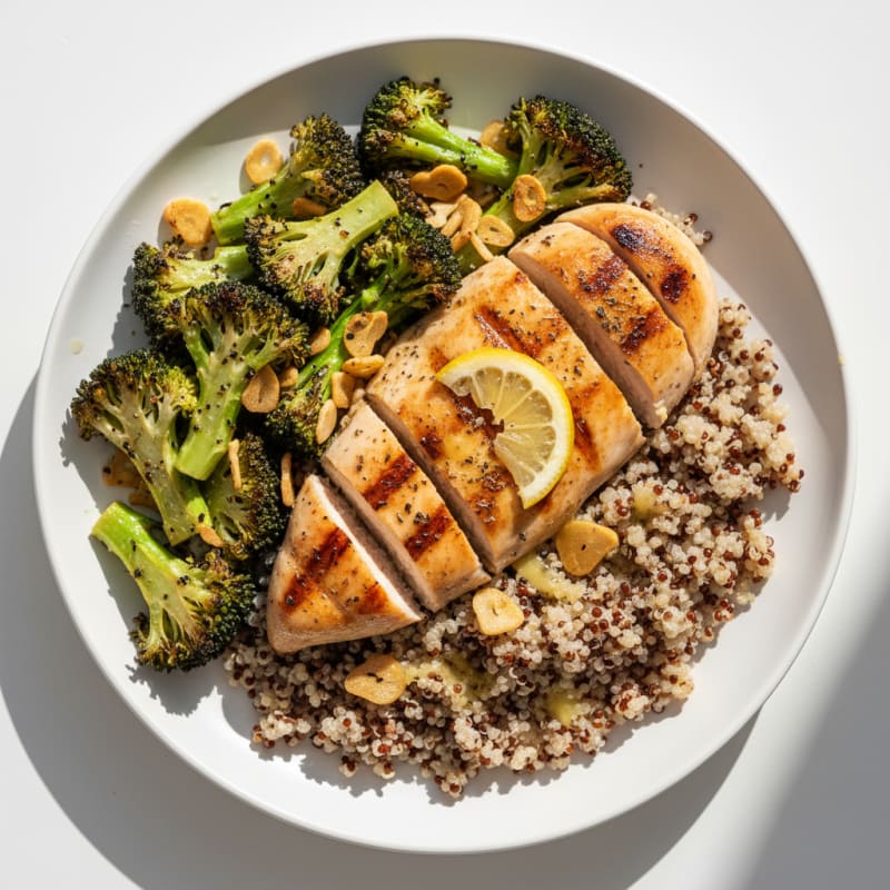 Grilled Chicken Breast with Quinoa and Roasted Broccoli