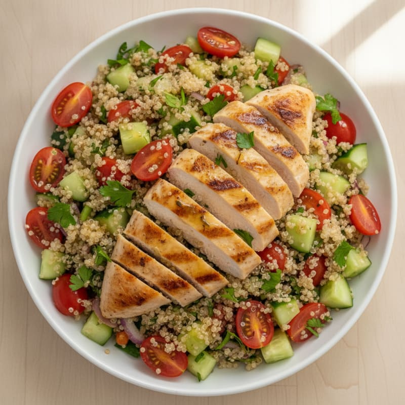 Grilled Chicken and Quinoa Salad with Fresh Vegetables