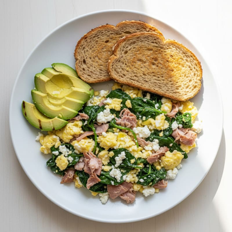 Cottage Cheese Scramble with Spinach and Smoked Turkey