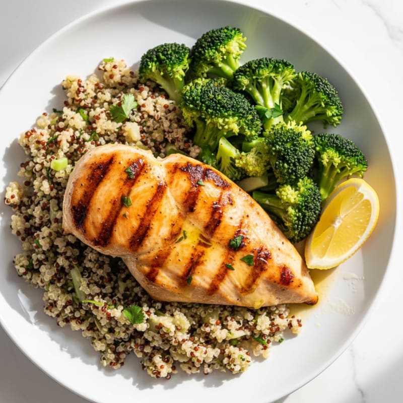 Grilled Chicken Breast with Quinoa and Steamed Broccoli