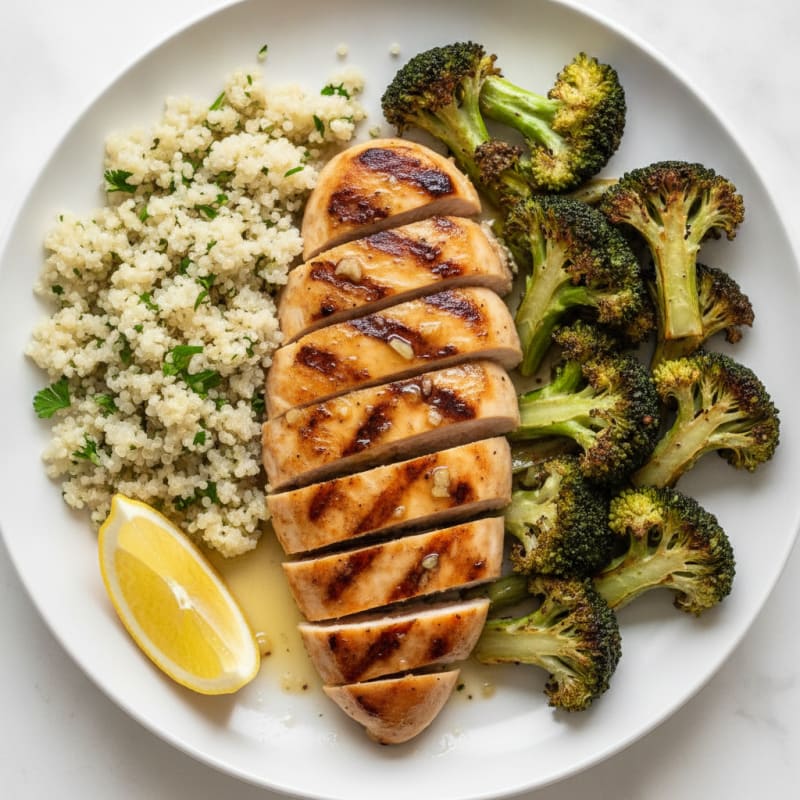 Grilled Chicken Breast with Quinoa and Roasted Broccoli