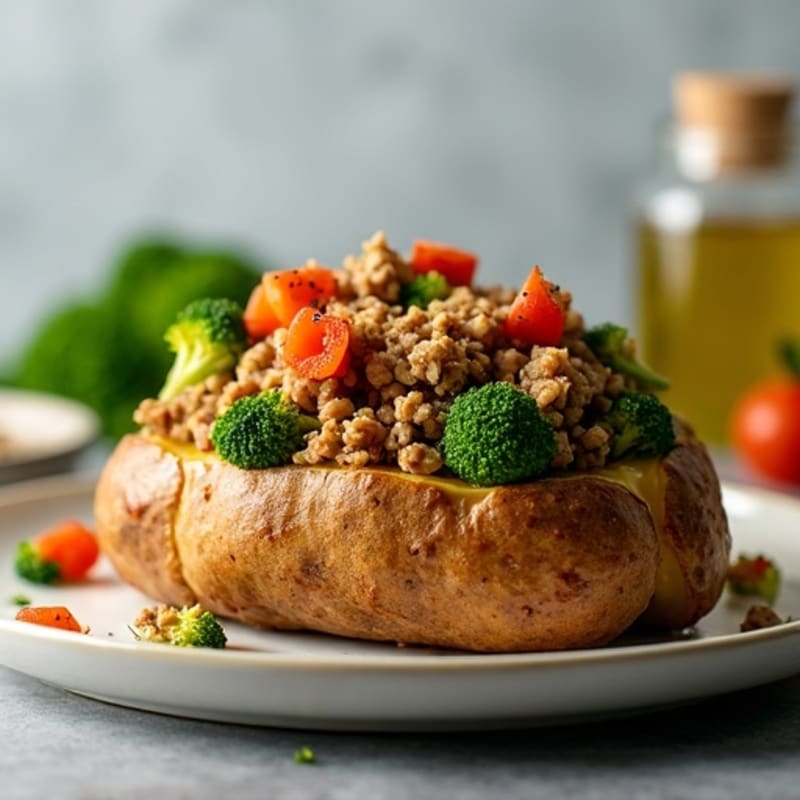 Crispy Baked Potato with Savory Ground Turkey and Roasted Broccoli