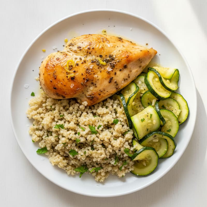 Lemon Herb Roasted Chicken with Quinoa and Sautéed Zucchini
