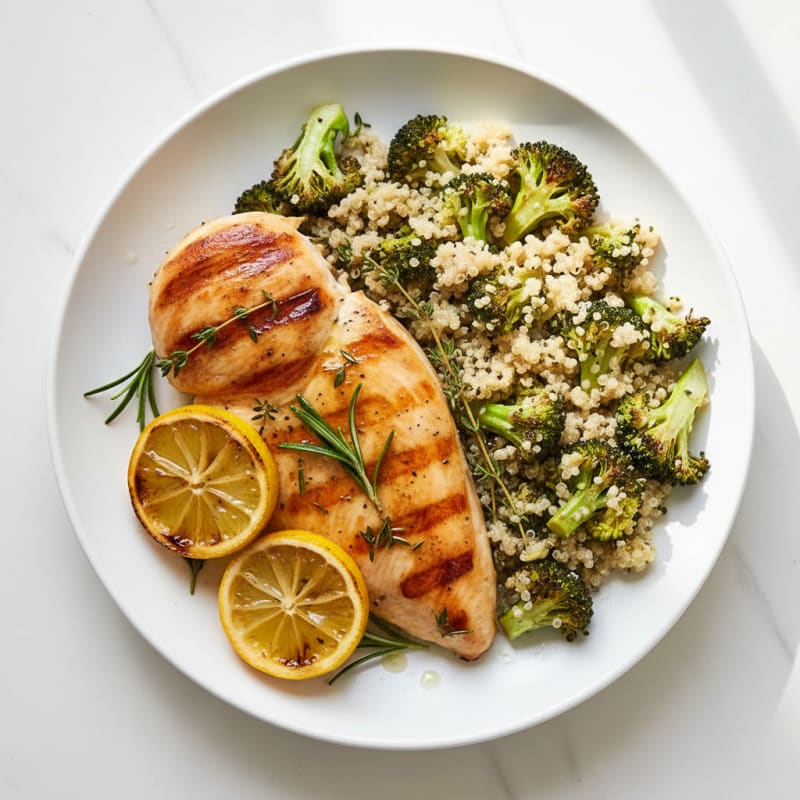 Grilled Chicken Breast with Roasted Broccoli and Quinoa